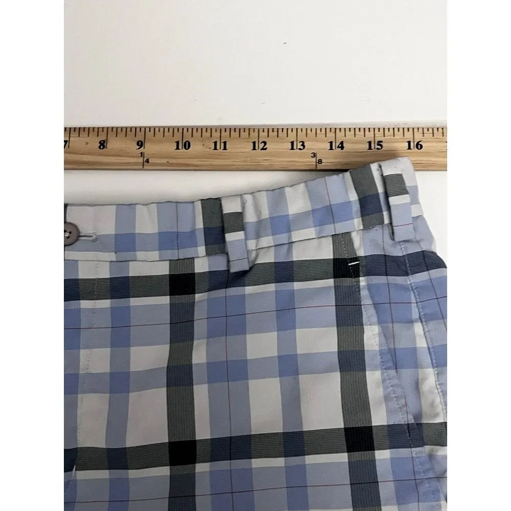 Nike Golf Dri-Fit Blue Gray Plaid Active 12 inch Classic Fit Shorts Mens Size 33